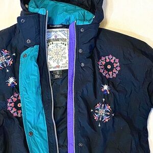 Vintage obermeyer embroidered black puffer jacket size 8 M like new